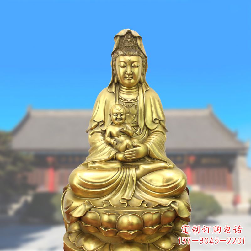 烟台纯铜观音坐姿鎏金铜雕