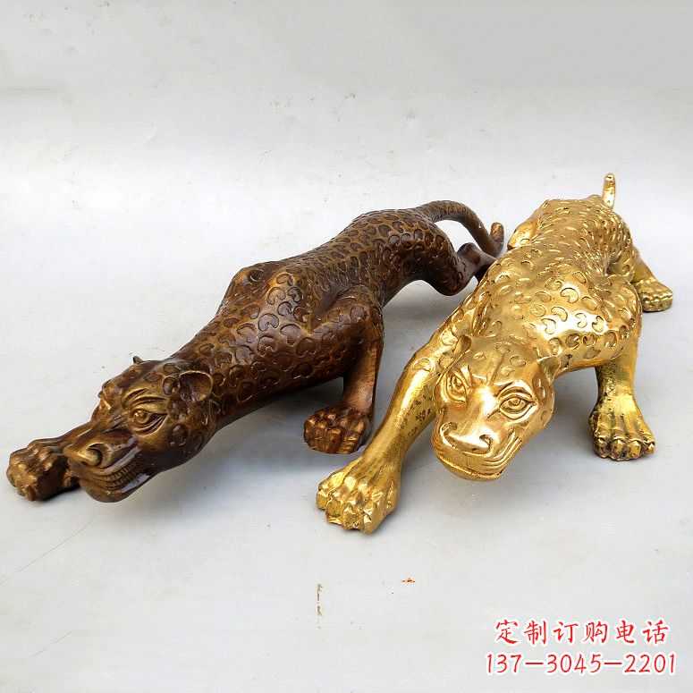 烟台纯铜金钱豹雕塑-动物铜雕摆件