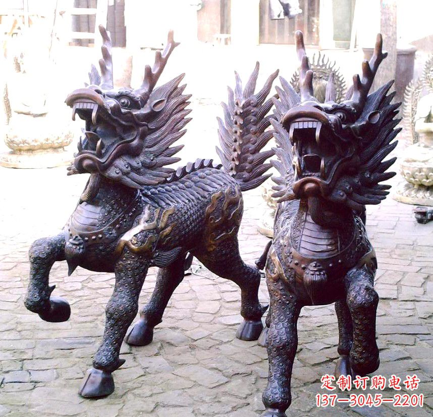 烟台纯铜麒麟铜雕