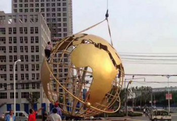 烟台城市之美不锈钢镂空地球仪雕塑