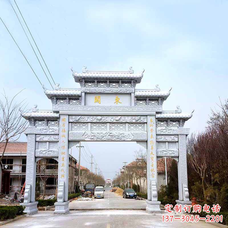烟台传承古风——村镇三门石牌坊雕塑