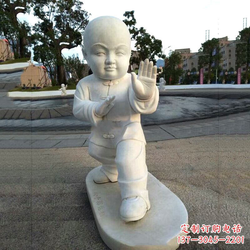 烟台打太极拳小和尚汉白玉雕塑