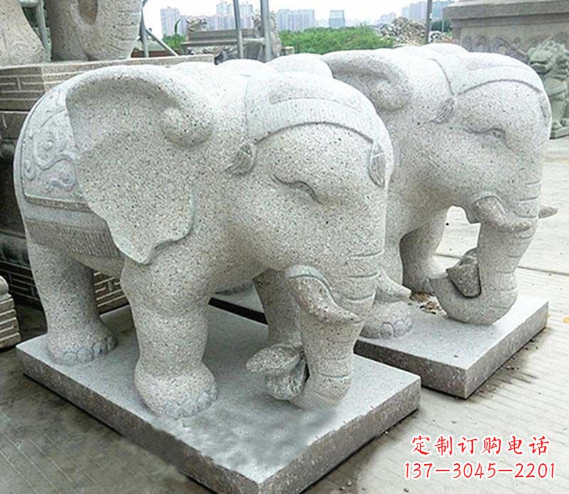 烟台大理石制作的精美招财大象雕塑