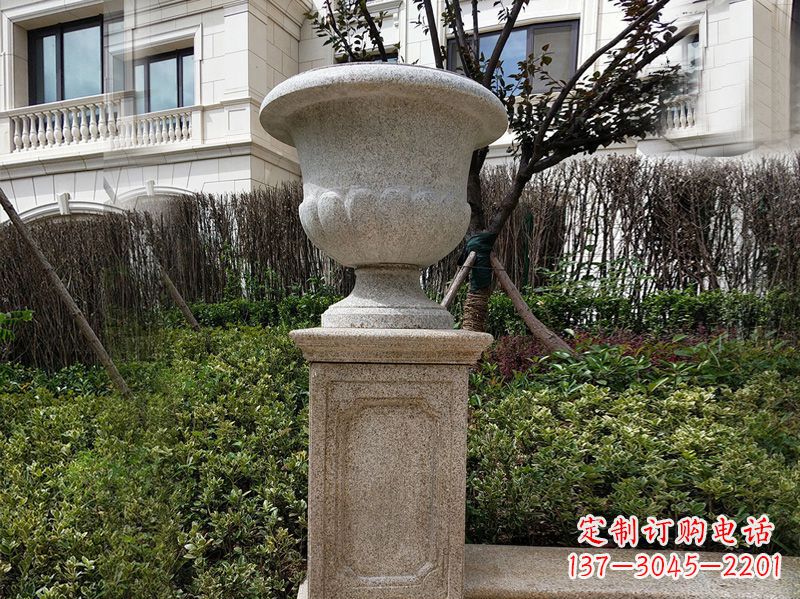 烟台大理石花钵小区花盆石雕艺术品