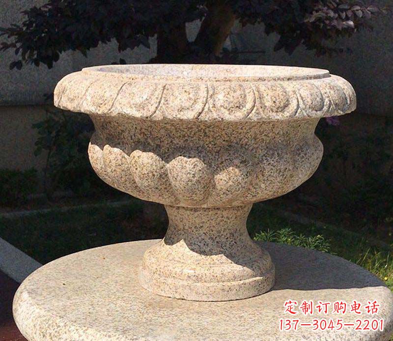 烟台大理石花钵公园花盆石雕