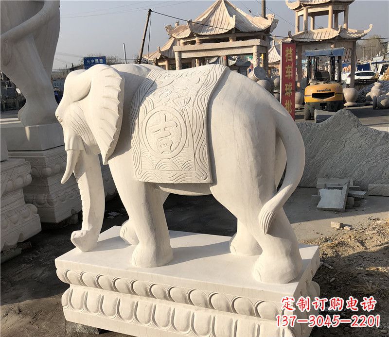 烟台大理石卷鼻如意大象雕塑