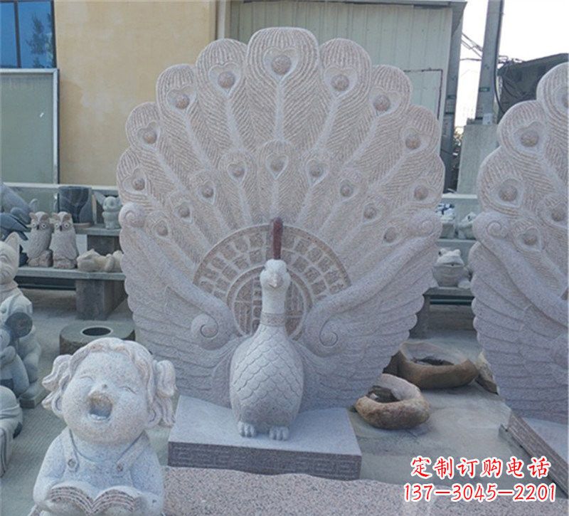 烟台大理石孔雀开屏石雕