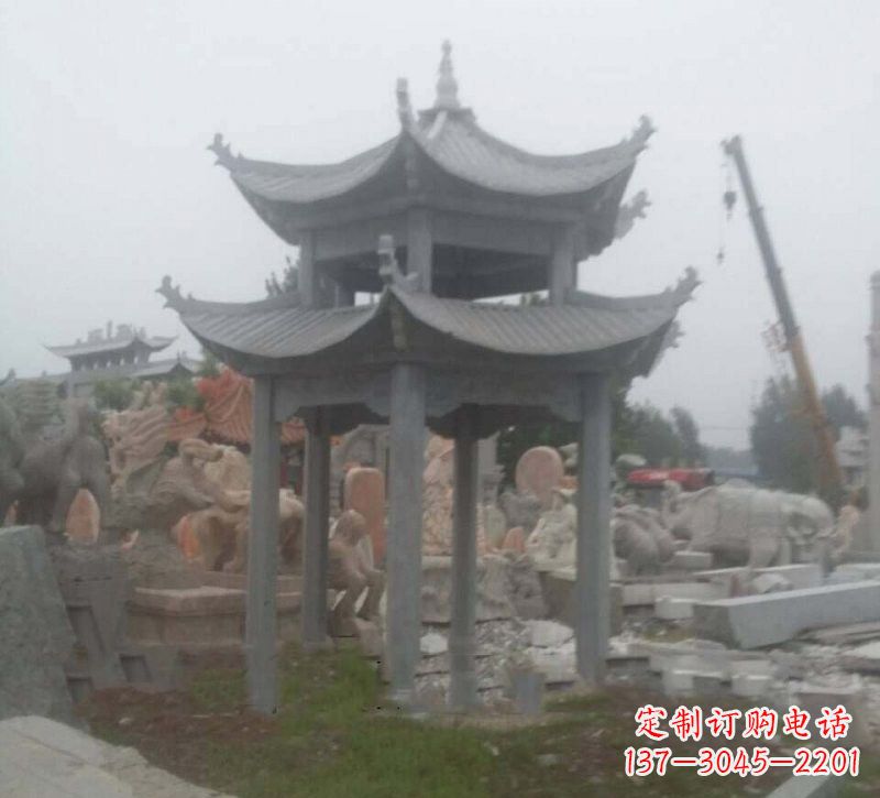 烟台大理石六角凉亭石雕,精美绝伦