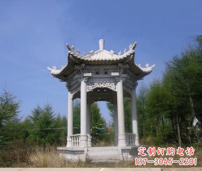 烟台精美大理石六角石凉亭雕塑