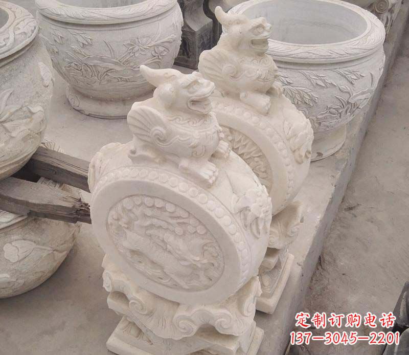 烟台大理石貔貅抱鼓石雕塑