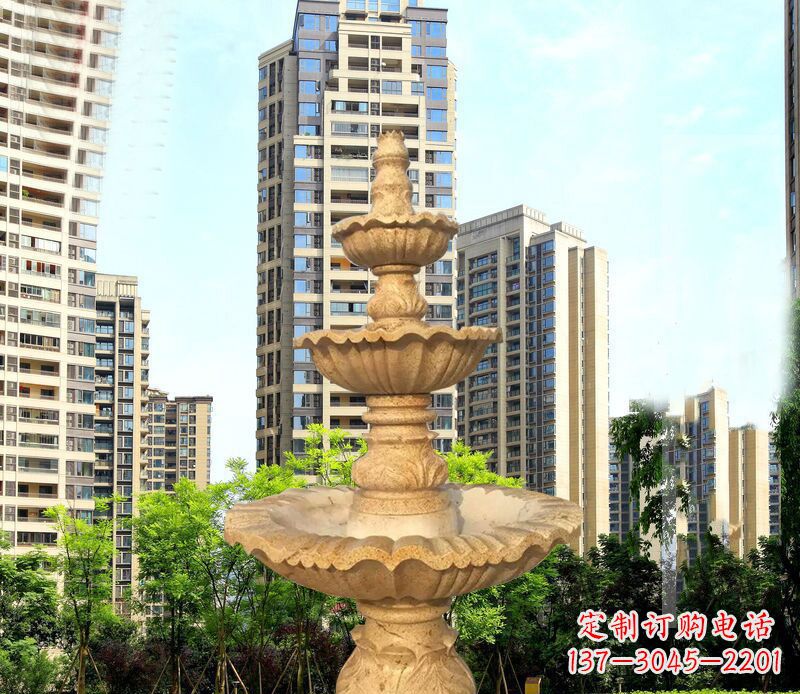 烟台大理石三层喷泉公园石雕 (2)