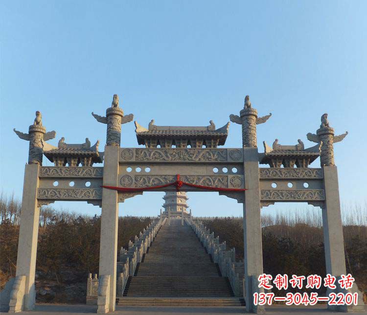 烟台精美大理石三门牌坊雕塑