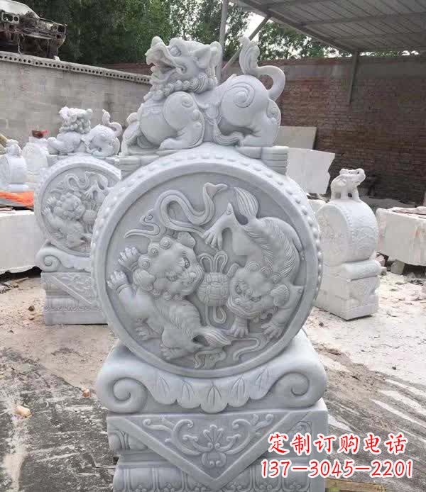 烟台大理石狮子抱鼓石雕塑