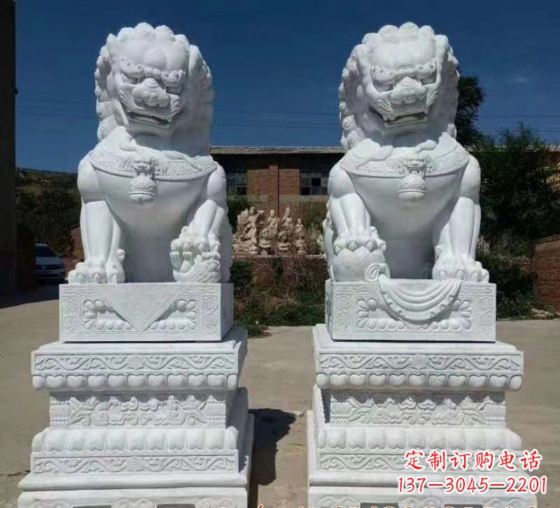 烟台大理石狮子石雕,雕塑定制精美狮子