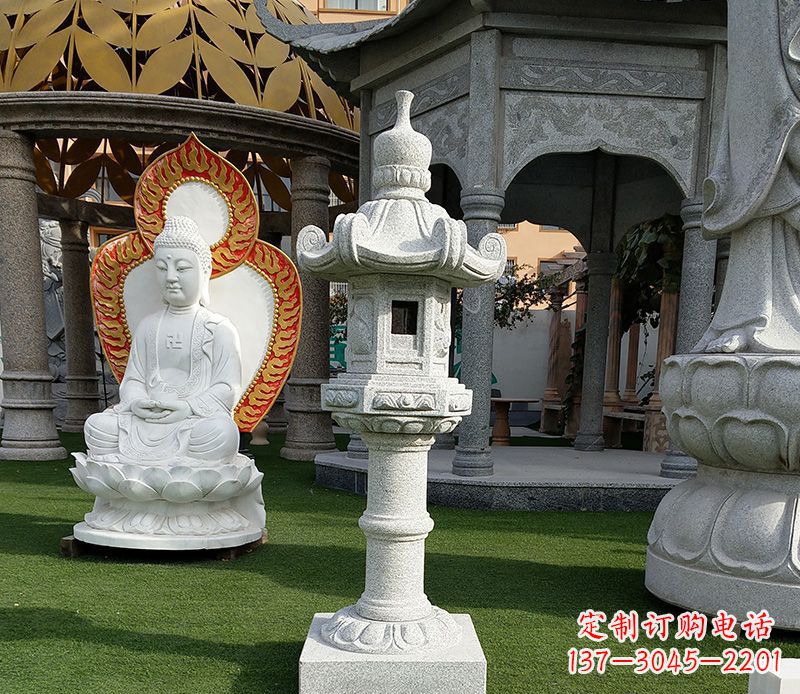 烟台独特的大理石石灯笼寺庙石雕