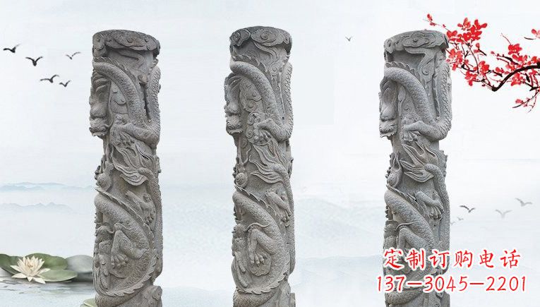 烟台精美大理石龙柱雕塑