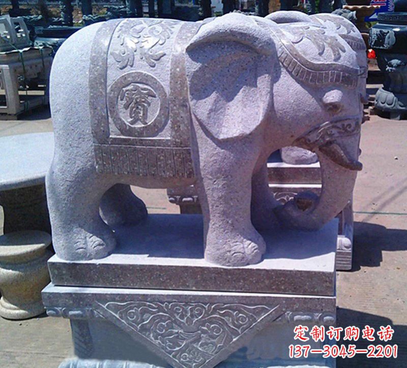 烟台大理石石雕招财进宝大象,传递招财进宝的吉祥祝福