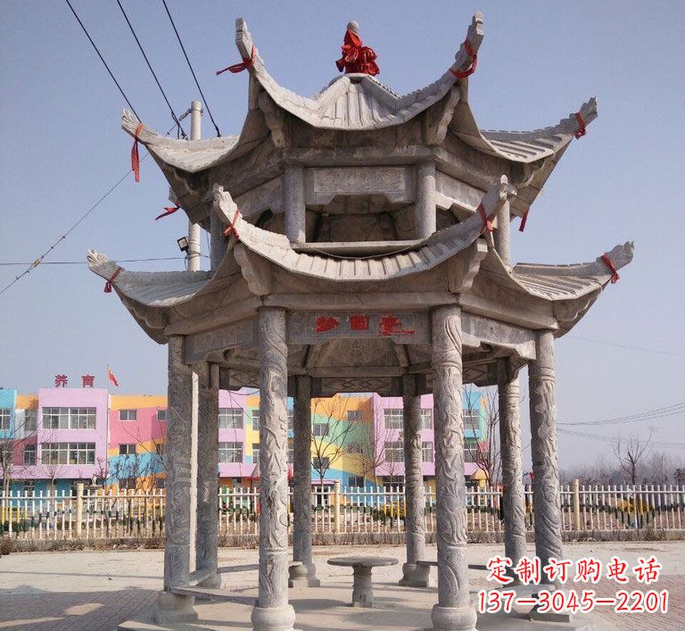 烟台大理石双层八角凉亭雕塑