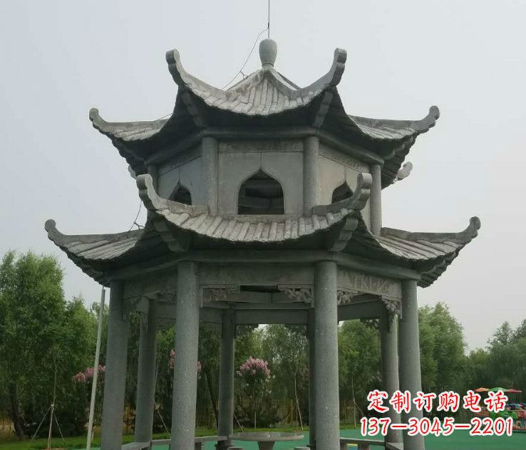 烟台大理石双层凉亭石雕