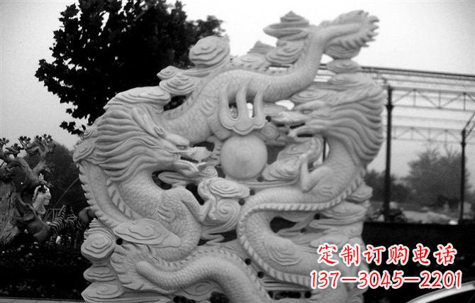 烟台精美大理石双龙雕塑