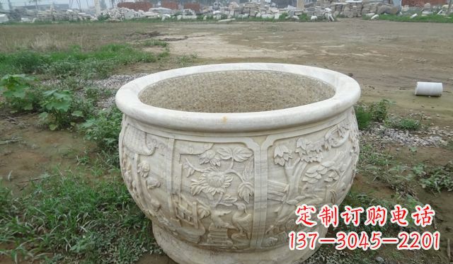 烟台大理石鸳鸯花盆雕塑