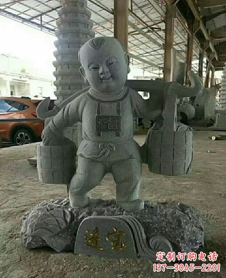 烟台装点童年的大理石招财进宝儿童雕塑