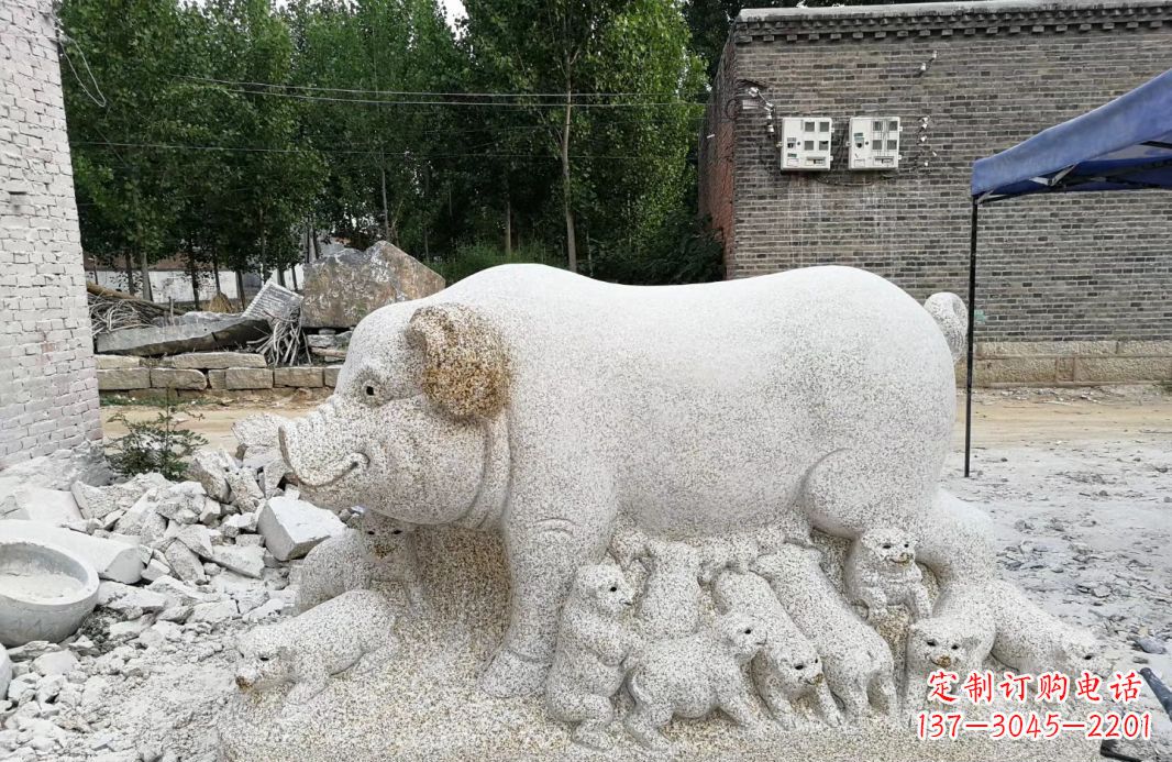 烟台大理石招财小母猪动物雕塑