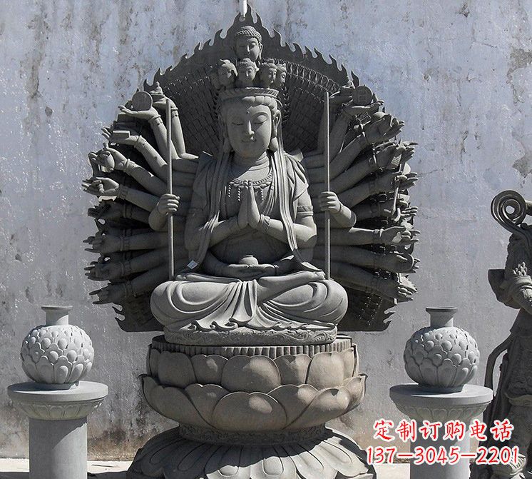 烟台宗教庙宇千手观音大理石雕塑