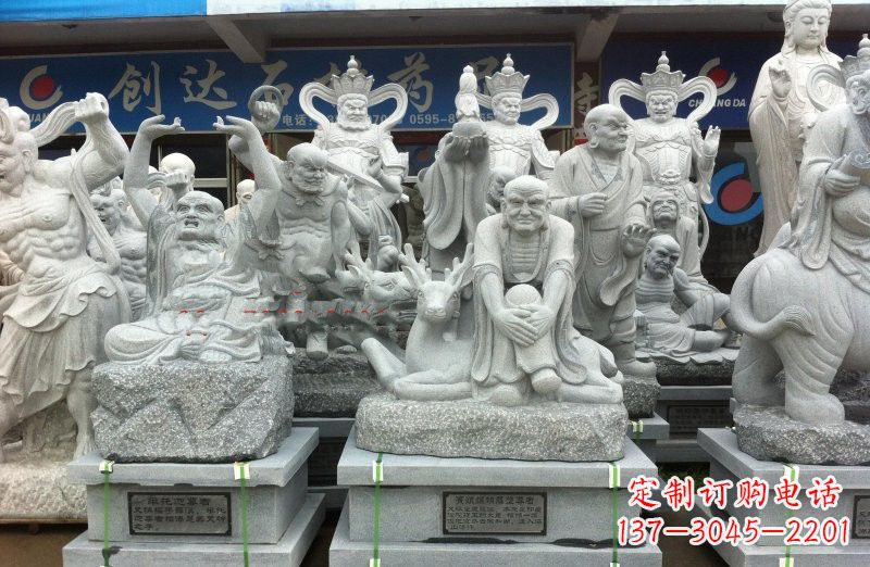 烟台大理石坐式罗汉禅修雕塑