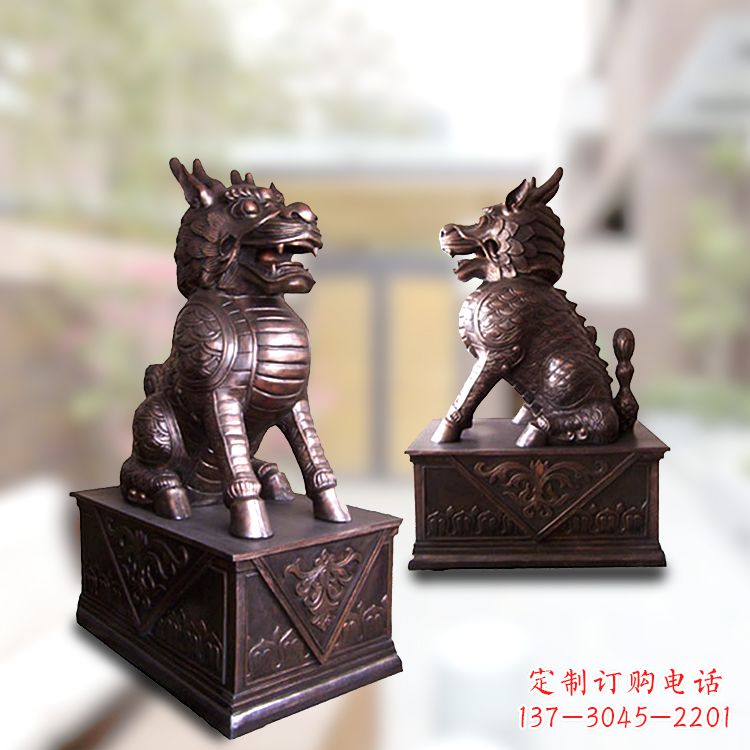烟台大门神兽麒麟铜雕