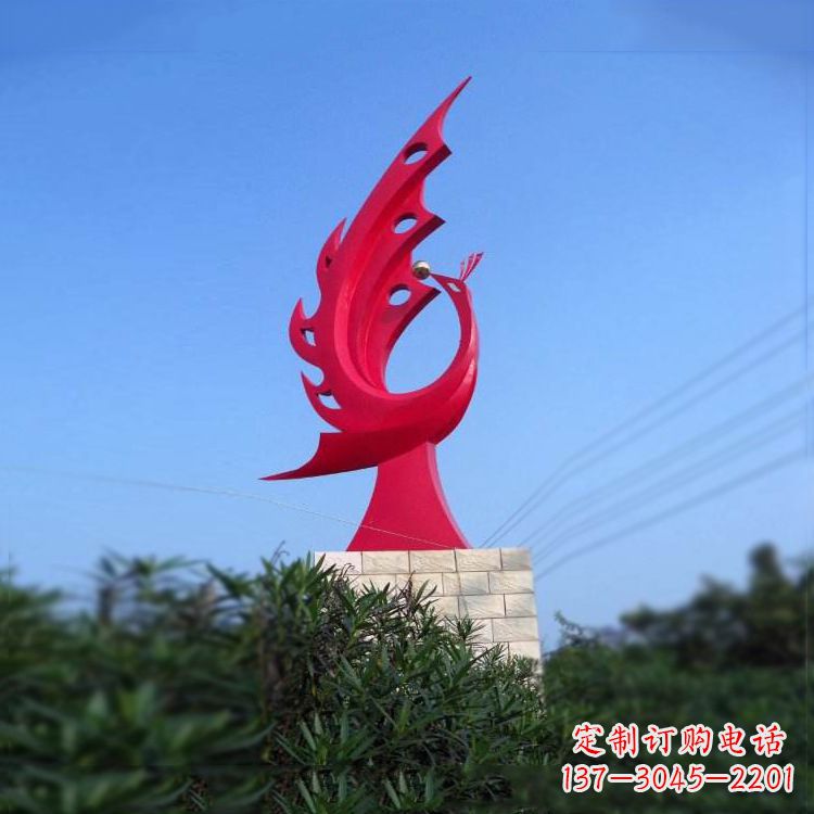 烟台大象红色凤凰不锈钢雕塑-城市动物标识景观雕塑