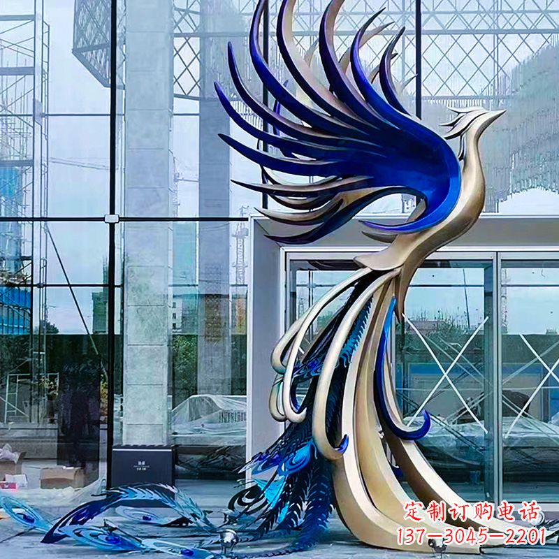 烟台精美彩绘不锈钢孔雀雕塑