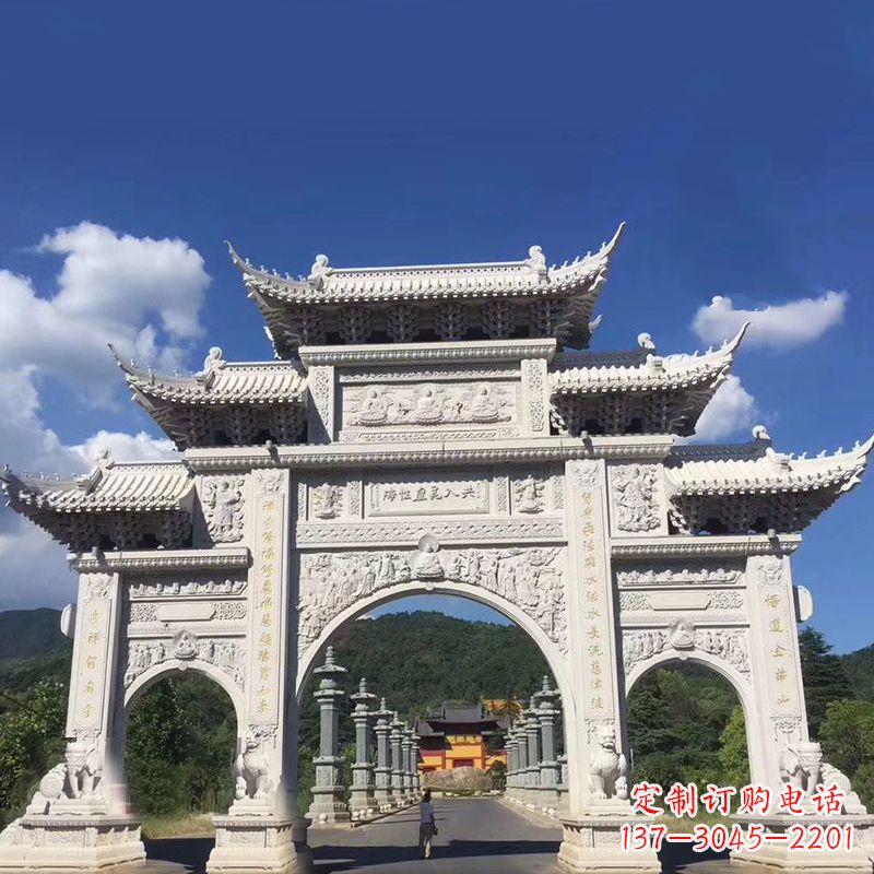 烟台大型汉白玉景区大门石雕牌楼雕塑