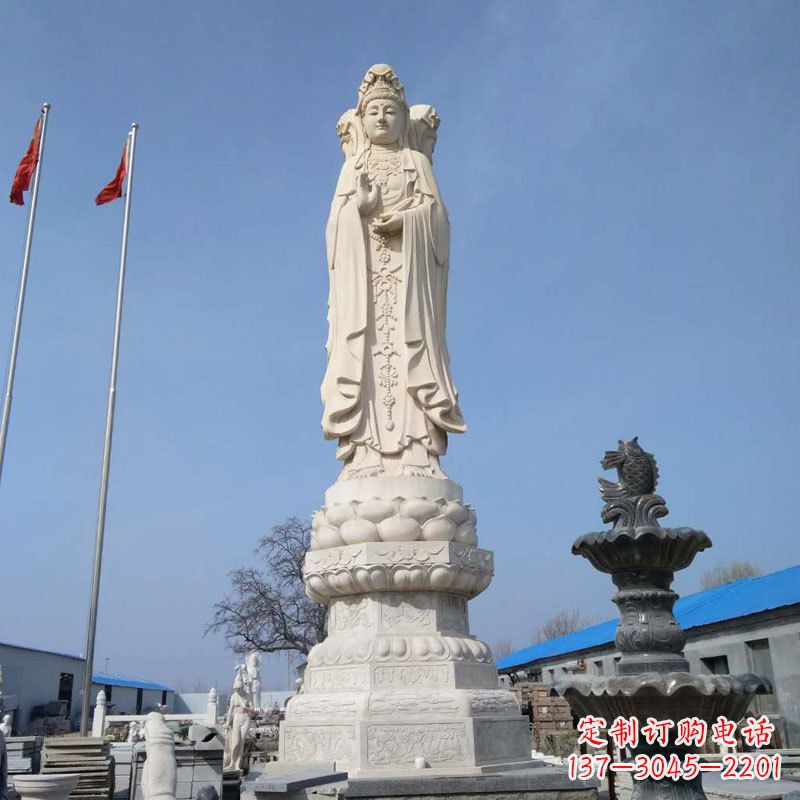 烟台中领雕塑汉白玉三面观音石雕