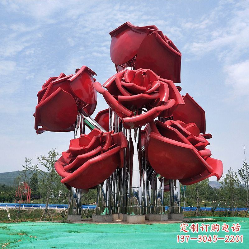 烟台精美不锈钢玫瑰花景观雕塑