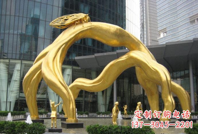 烟台大型树枝和蝉城市景观铜雕