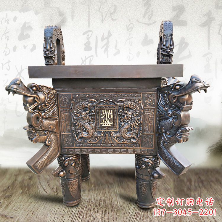 烟台典雅双龙四龙铜鼎雕塑