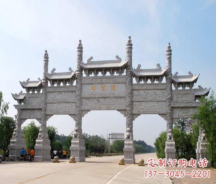 烟台大型五门道路石雕牌坊