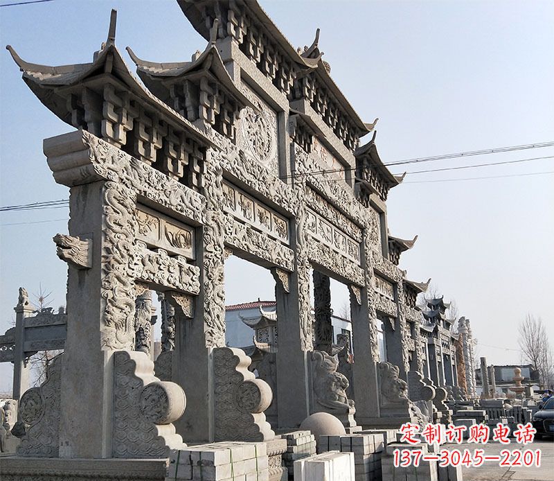 烟台大型五门仿古牌坊石雕