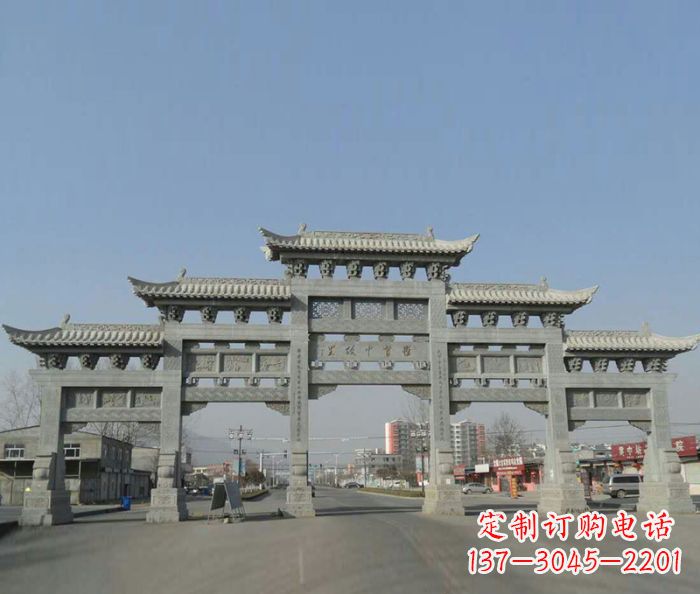 烟台大型五门石雕牌坊 (2)
