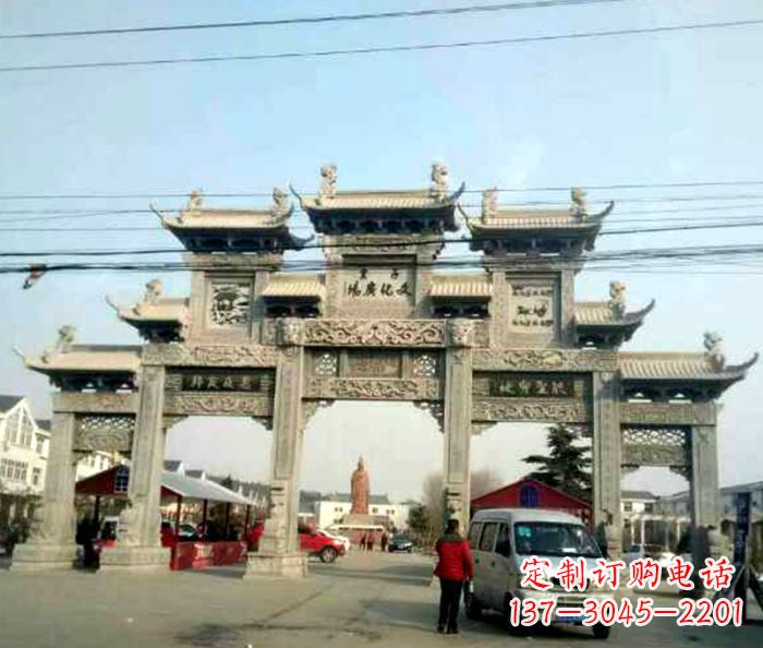 烟台大型五门石雕牌坊 (3)