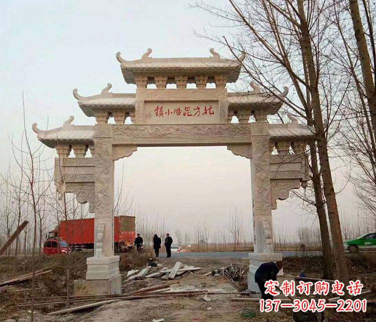 烟台单门大理石牌坊石雕_2
