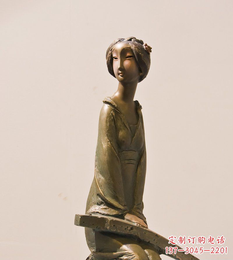 烟台弹古筝的女人铜雕古代人物雕塑