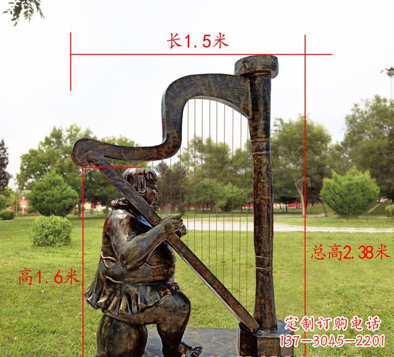 烟台手工铜制竖琴雕塑