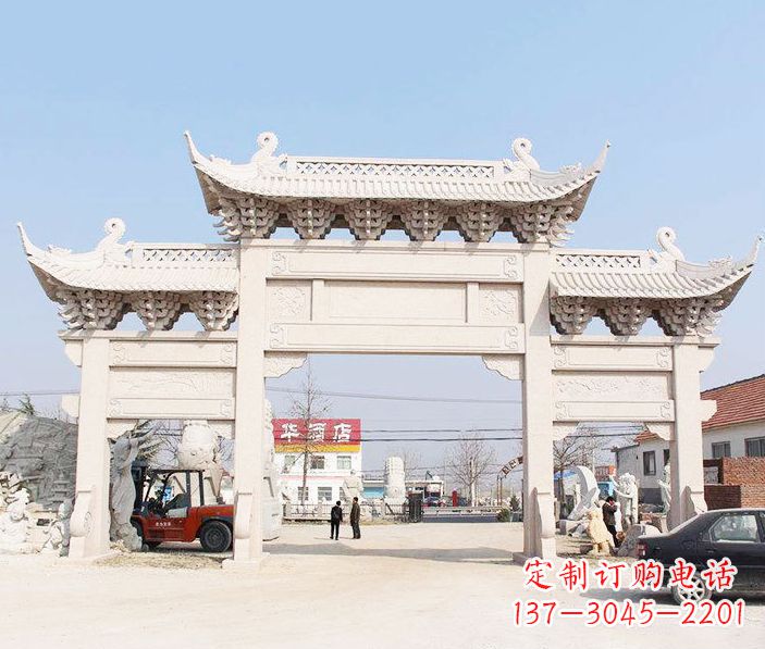 烟台道路三门石牌坊石雕 (2)