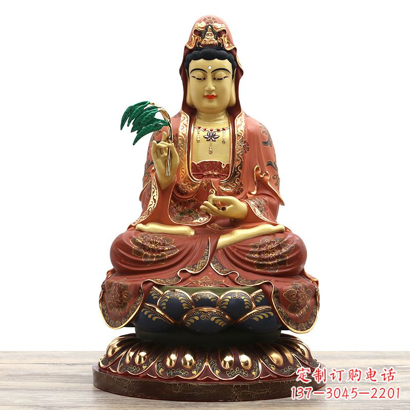 烟台滴水观音彩绘铜雕雕塑摆件