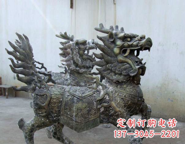 烟台精致手工铜麒麟雕塑