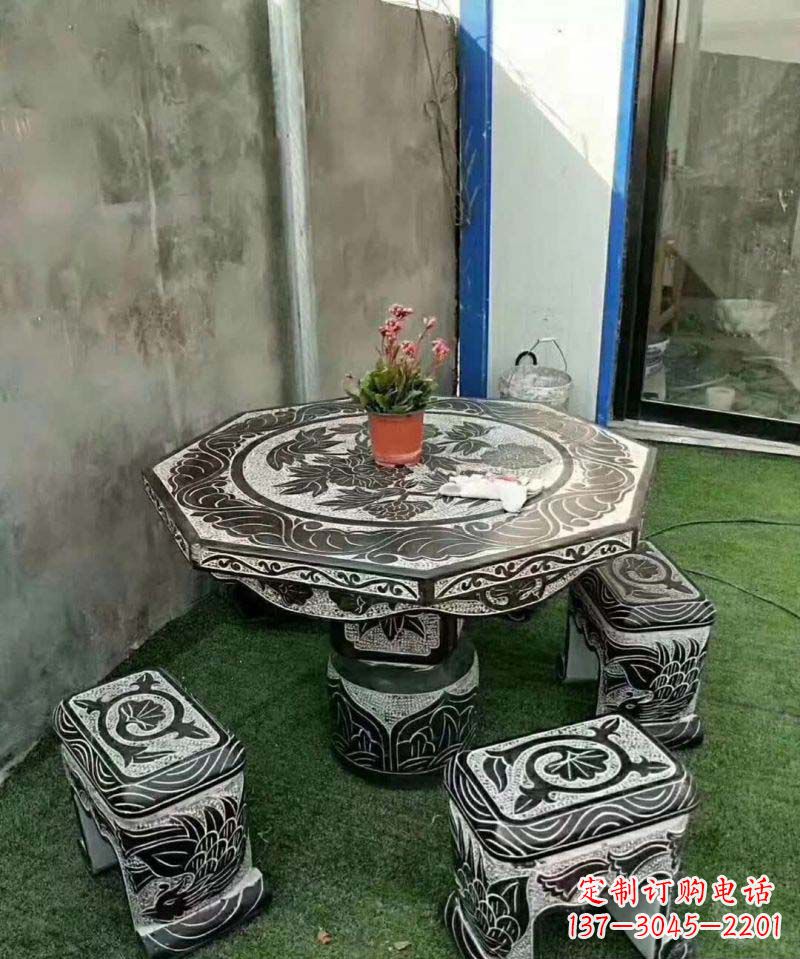 烟台多边形石头桌凳雕塑