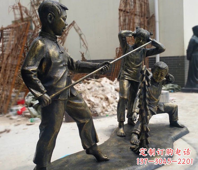 烟台儿童放鞭炮庭院景观铜雕塑