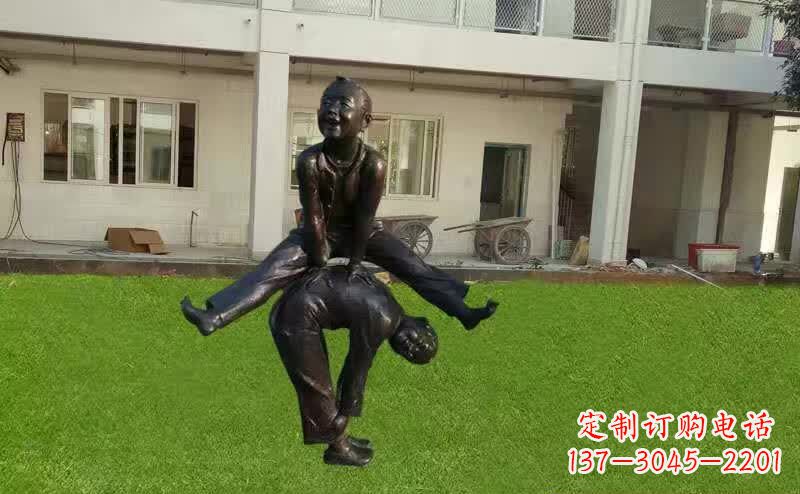 烟台儿童跳马铜雕塑